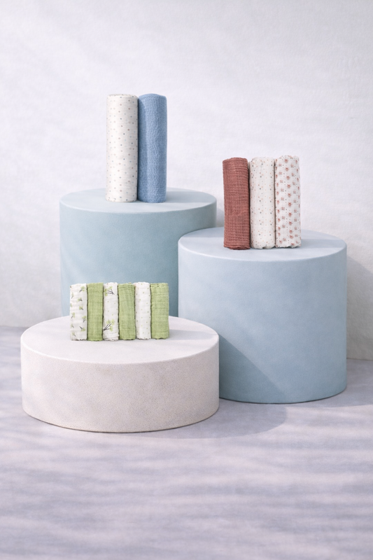 Muslin Essentials Bundle: 3 organic cotton muslin packs