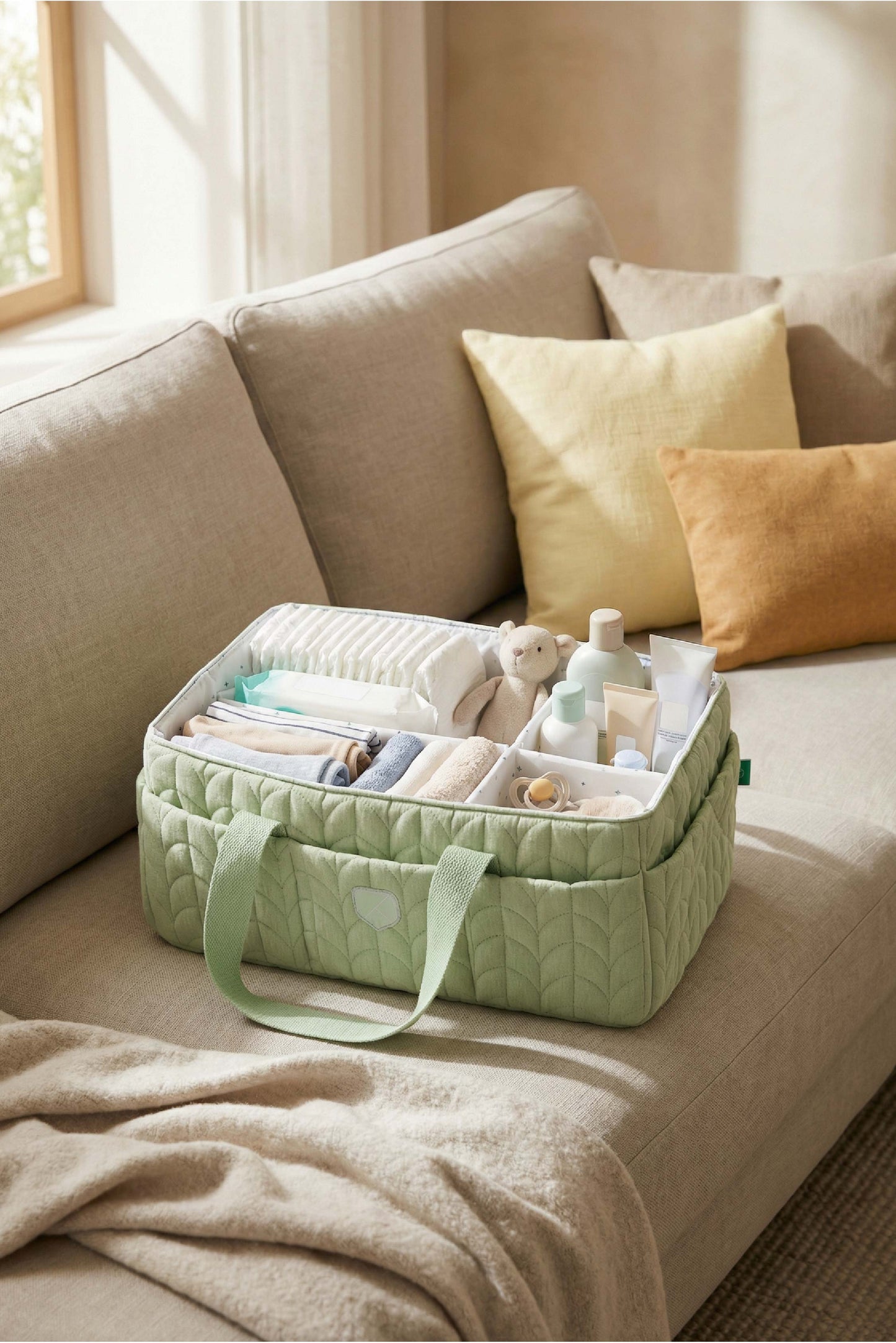 caddy bag changing organizer bag - quilted pale green